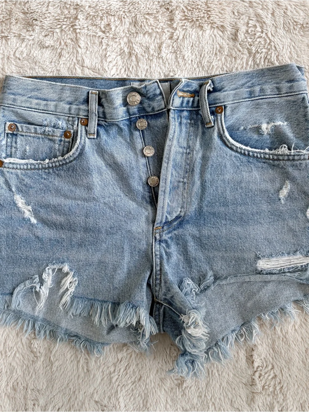 Agolde Parker Vintage Cutoff Denim Shorts Button Fly Light Wash High Rise 24